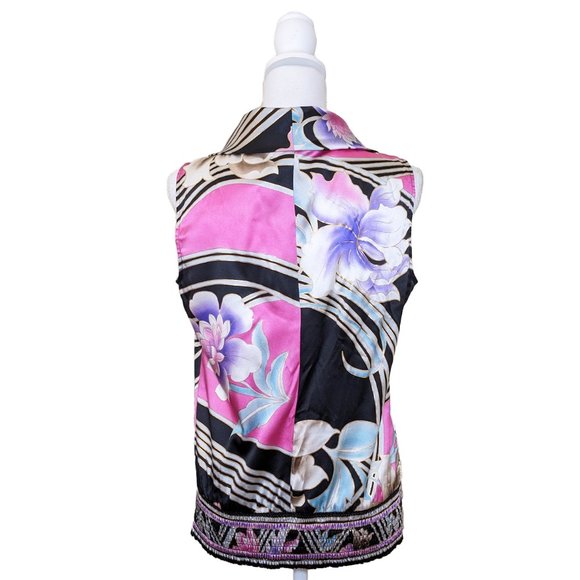 CACHE Silk Satin Top with Draped Collar in Black & Orchid Pink NWT - Picture 5 of 8